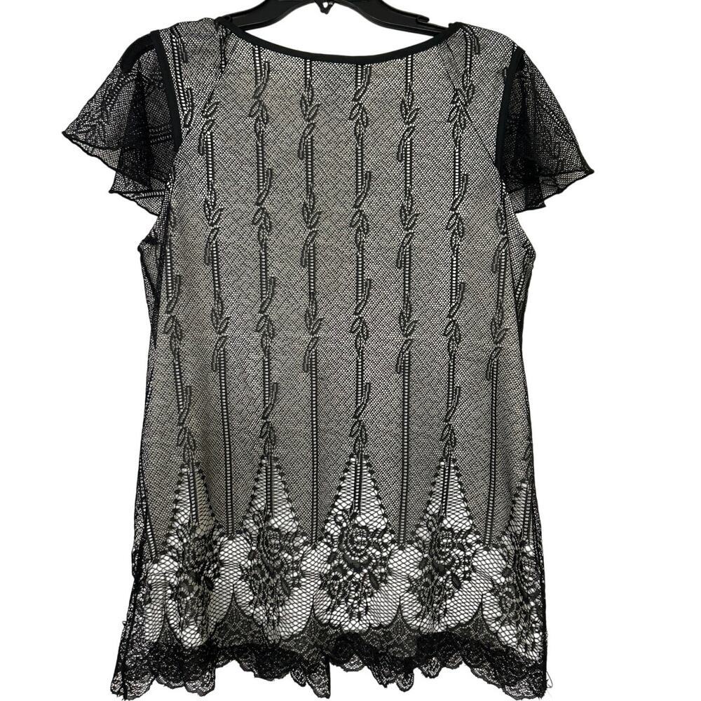 Lane Bryant Black Mesh Overlay Flutter Sleeve Lac… - image 2